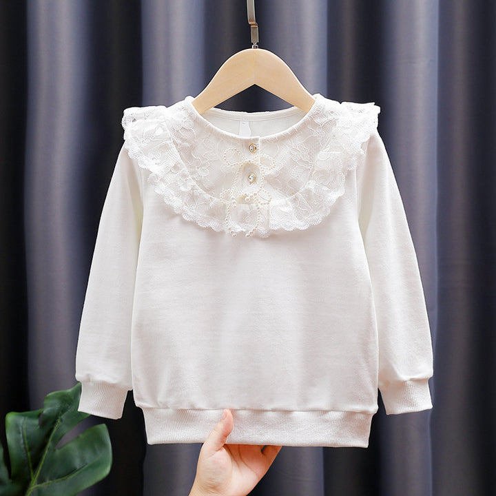Mädchen Sweatshirt mit romantischem Spitzenkragen Drune