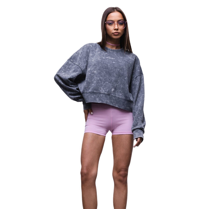 Damen cropped Sweatshirt mit weiten Ärmeln und modischem Wasch-Effekt Drune