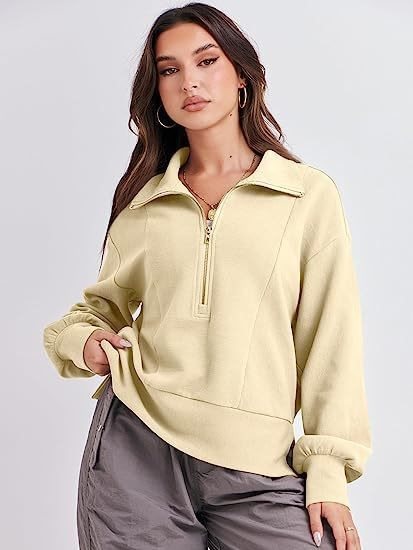Damen Sportlicher Pullover mit Stehkragen und halbem Reißverschluss Drune