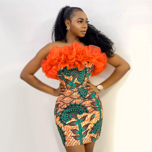 Damen figurbetontes Kleid mit voluminösen Rüschen Drune