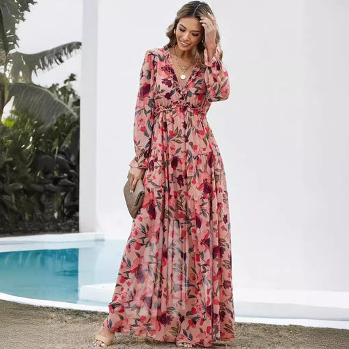 Damen Maxikleid mit floralen Mustern Drune