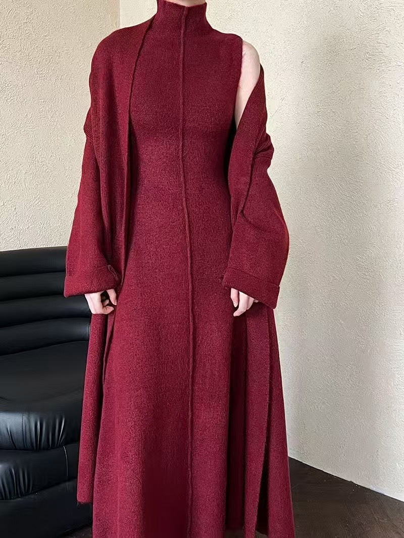 Damen Strickkleid mit hochwertigem Stehkragen und dekorativen Ärmeln Drune