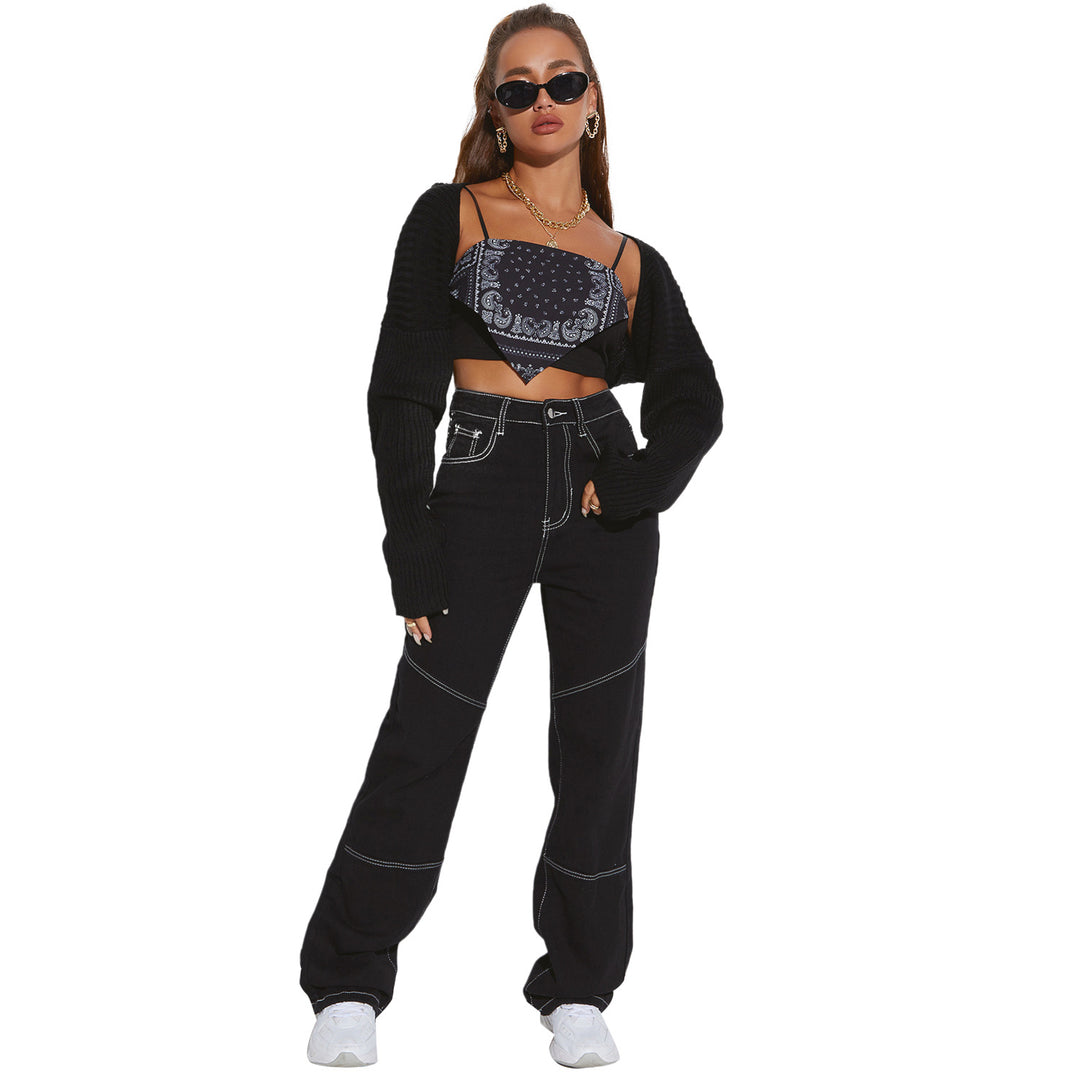 Damen breite High-Waist Jeans mit kontrastierenden Nähten und stilvollem Schnitt Drune