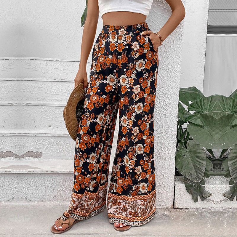 Damen weite Blumen-Hosen Drune