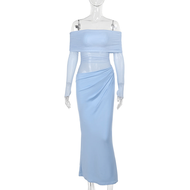Damen Off-Shoulder Wickelkleid mit Rüschendetails Drune