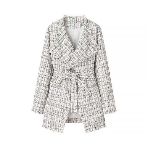 Damen Modischer Blazer mit Gürtel und strukturiertem Muster Drune