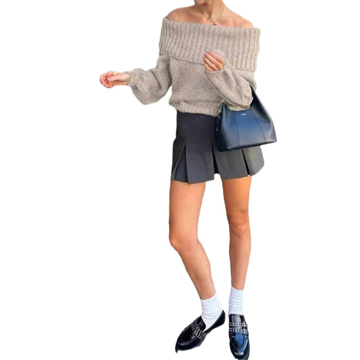 Damen Oversized Pullover mit weitem Kragen und Rippstrick Drune