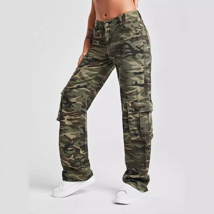 Damen Cargo-Hose im urbanen Camouflage-Stil mit praktischen Seitentaschen Drune