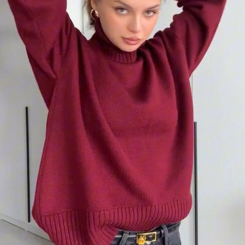 Damen Oversized Pullover mit hohem Kragen aus hochwertiger Baumwolle Drune