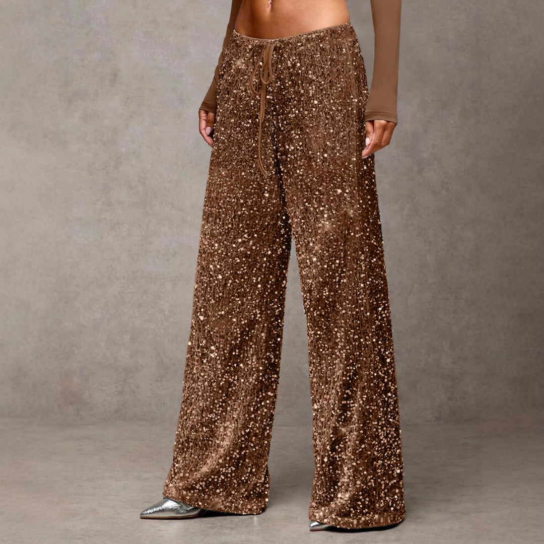 Damen extravagante Palazzohose mit Paillettenbesatz Drune