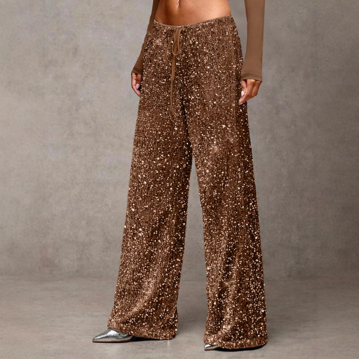 Damen extravagante Palazzohose mit Paillettenbesatz Drune