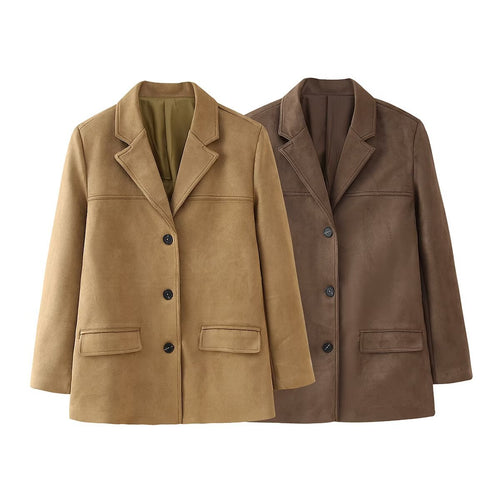 Damen Casual Blazerjacke aus hochwertigem Kunstleder mit eleganten Taschen Drune