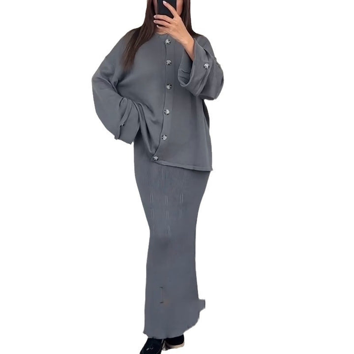 Damen elegantes Strickkleid mit passender Cardigan-Überwurf Drune