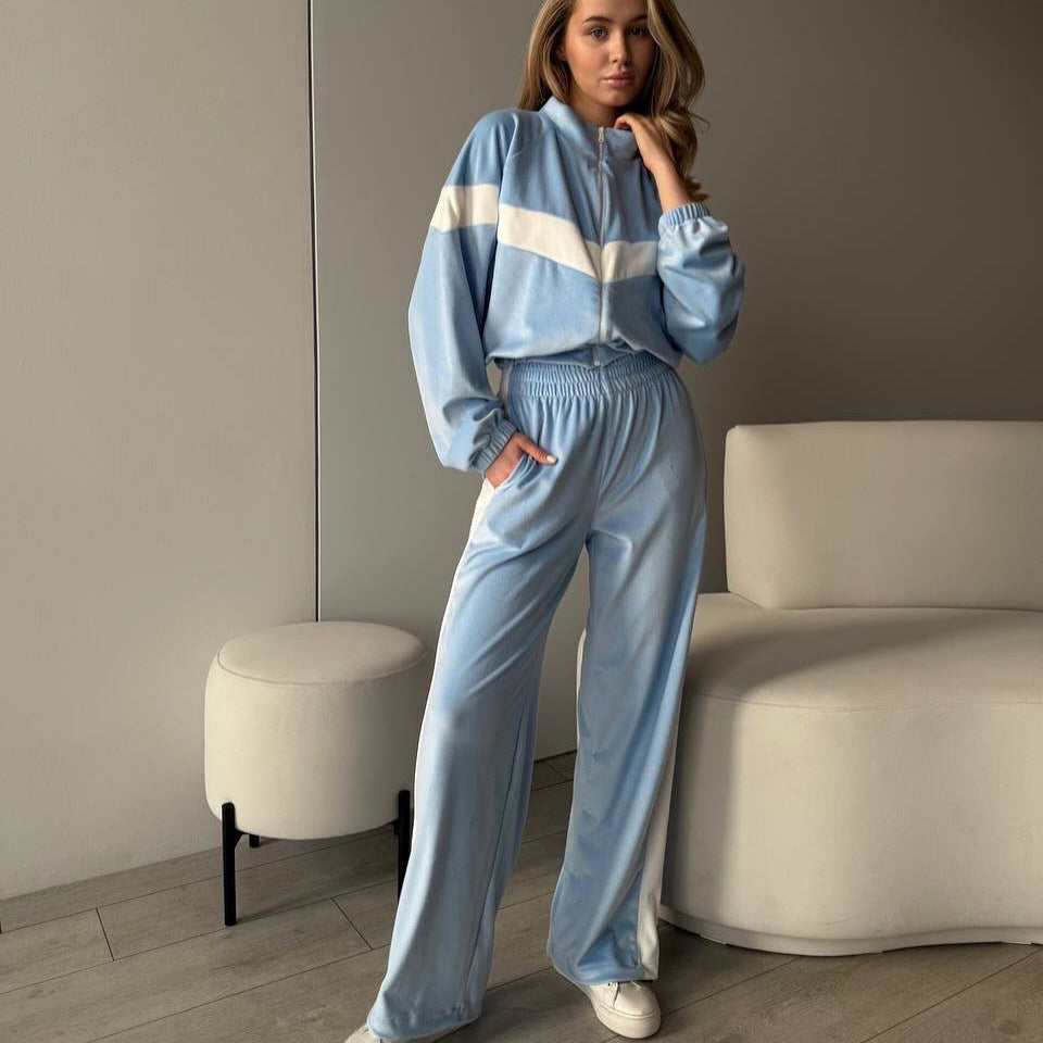 Damen Fleece-Loungewear-Anzug mit hohem Kragen und Reißverschluss Drune