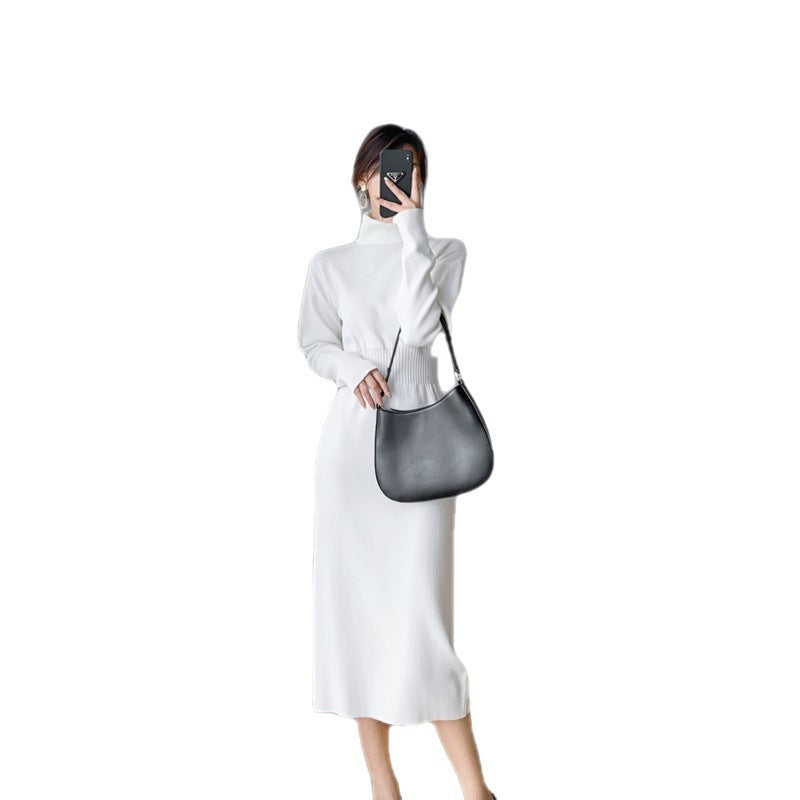 Damen Strickkleid mit hohem Kragen und taillierter Silhouette Drune