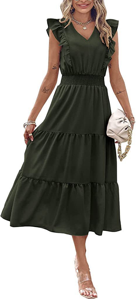 Damen Langarmpuffärmel Kleid mit voluminösem Rock Drune