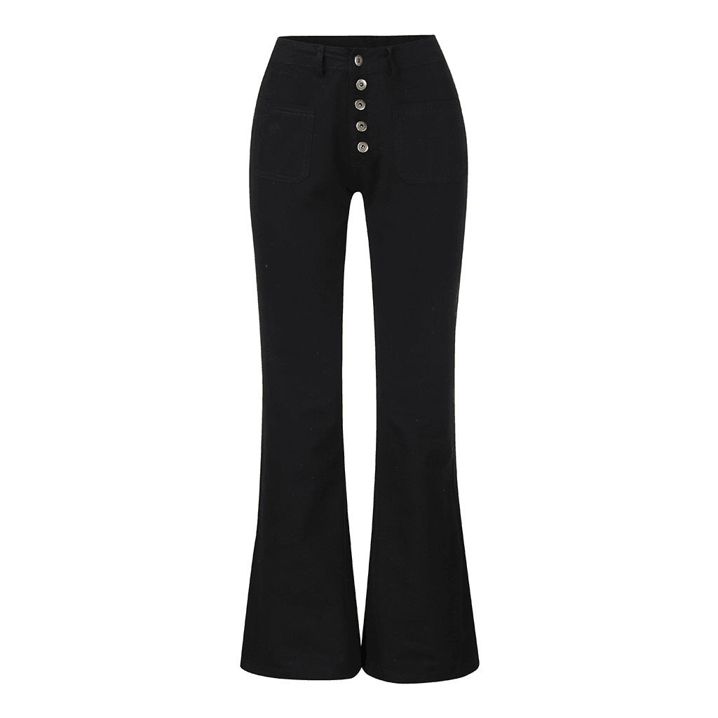 Damen Schlagjeans mit hohem Bund und retro Knopfdetails Drune