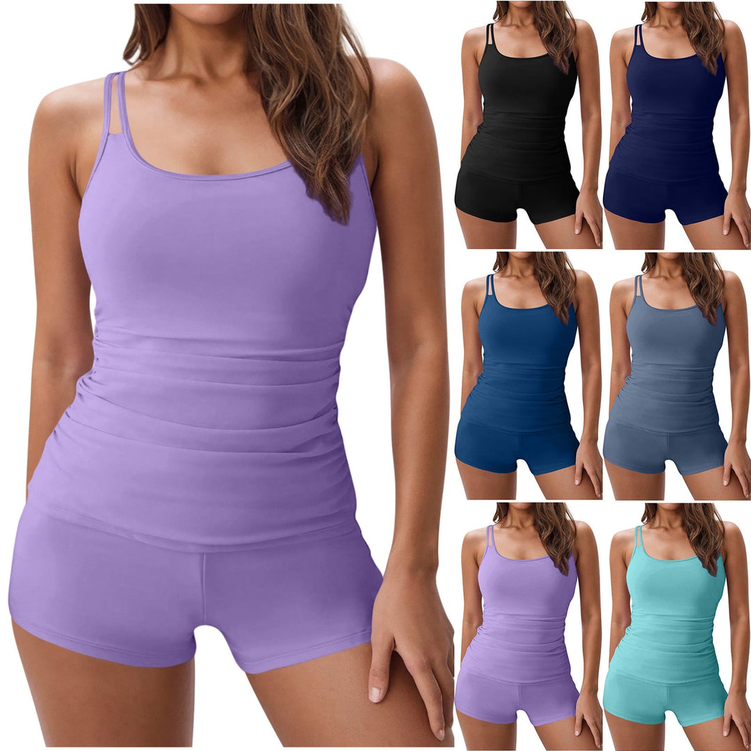 Damen nan figurformendes Tankini-Set mit geraffter Taille und doppelten Spaghettiträgern Drune