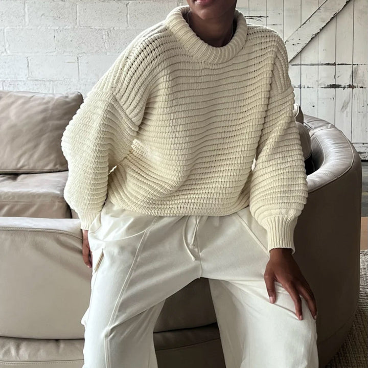 Damen modischer, oversized Pullover mit hohem Kragen Drune
