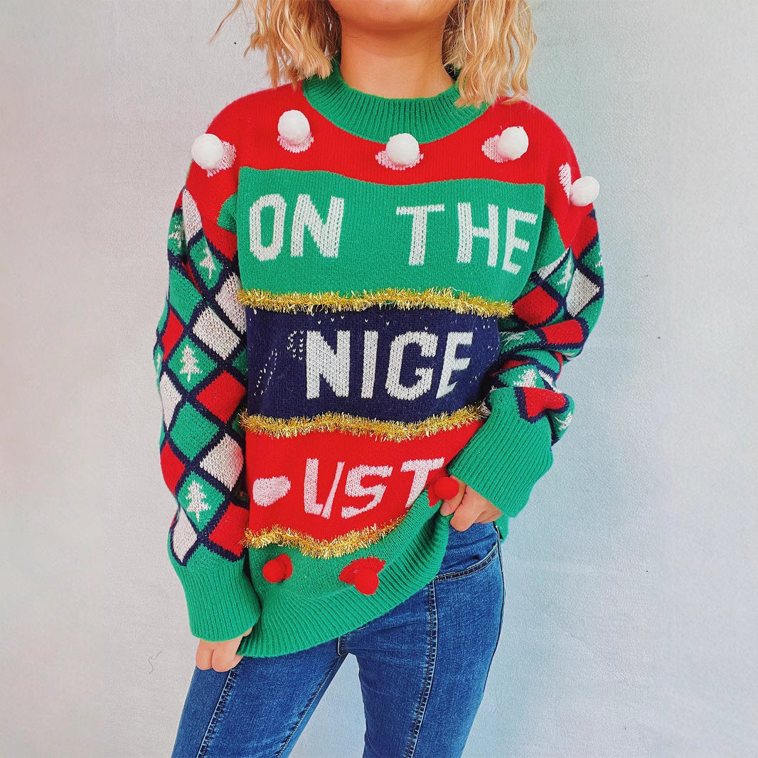 Damen weihnachtlicher Pullover mit dreidimensionalen Motiven und glitzernden Akzenten Drune