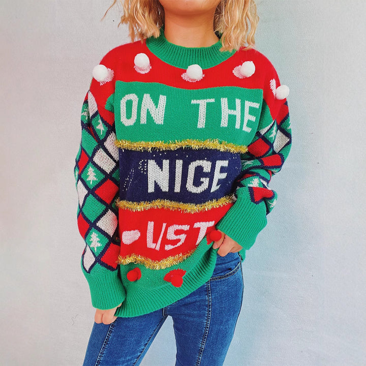 Damen weihnachtlicher Pullover mit dreidimensionalen Motiven und glitzernden Akzenten Drune