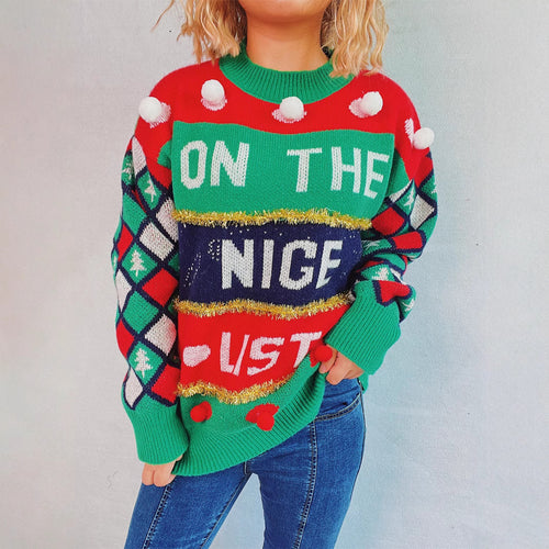 Damen weihnachtlicher Pullover mit dreidimensionalen Motiven und glitzernden Akzenten Drune