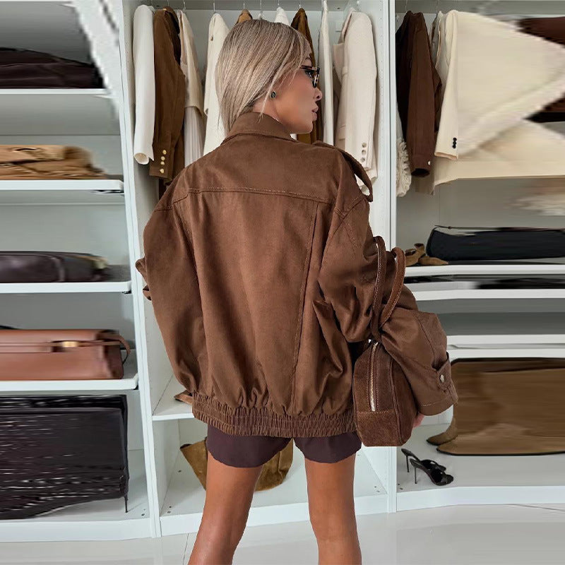 Damen Oversized Kunstlederjacke mit praktischen Taschen und lässigem Schnitt Drune