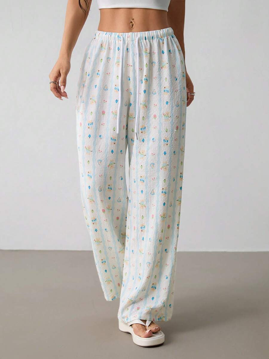 Damen luftige Sommerhose mit buntem Blumenmuster Drune