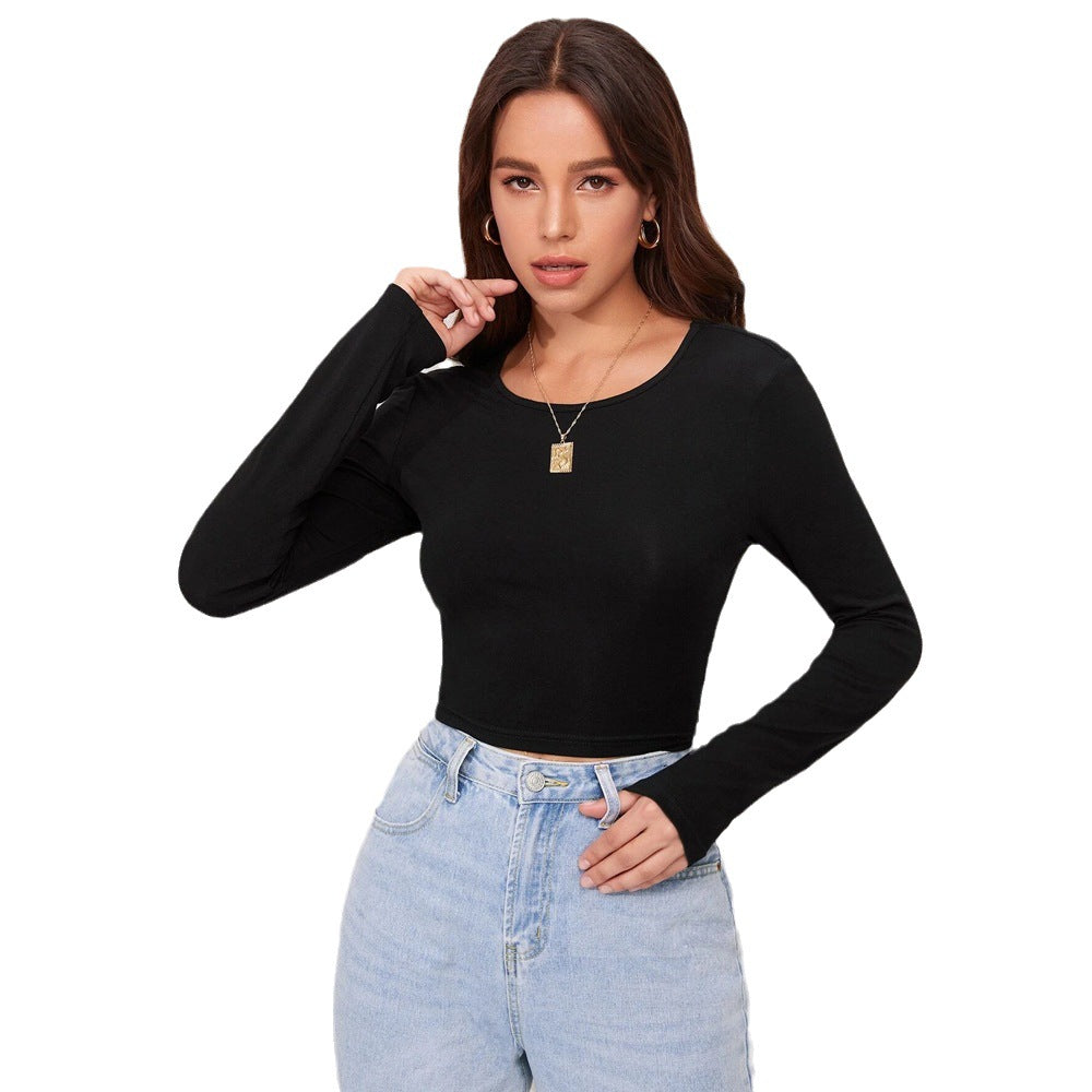 Damen cropped Langarmshirt mit eleganter Rippstruktur Drune