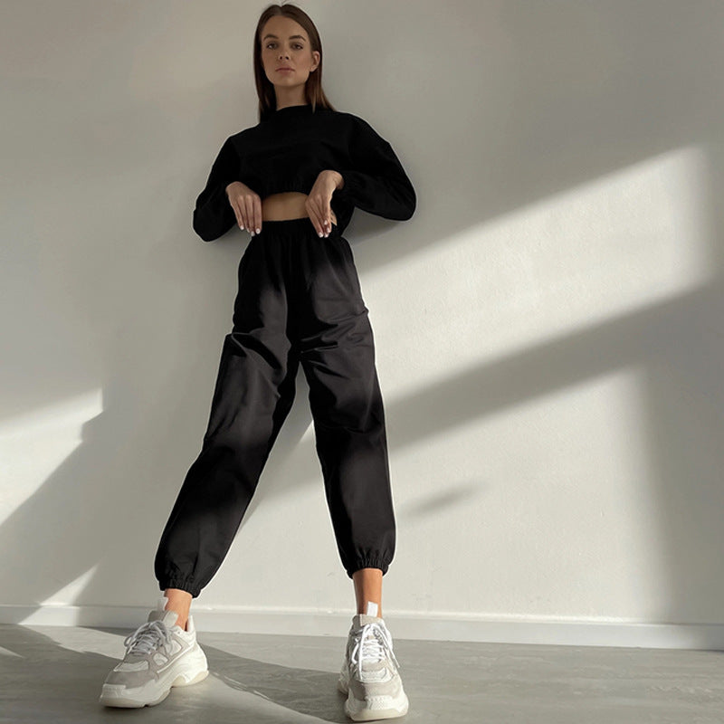 Damen lässiges Set mit elastischem Bund und cropped Jacke Drune