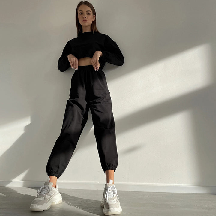 Damen lässiges Set mit elastischem Bund und cropped Jacke Drune