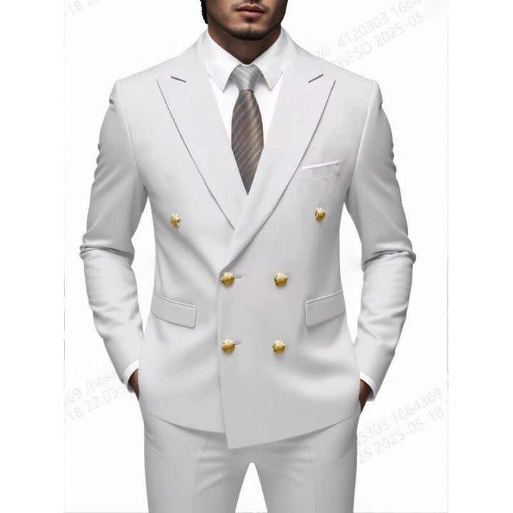 Herren nan doppelreihiger Slim-Fit Anzug mit goldenen Zierknöpfen und schmaler Businesshose Drune