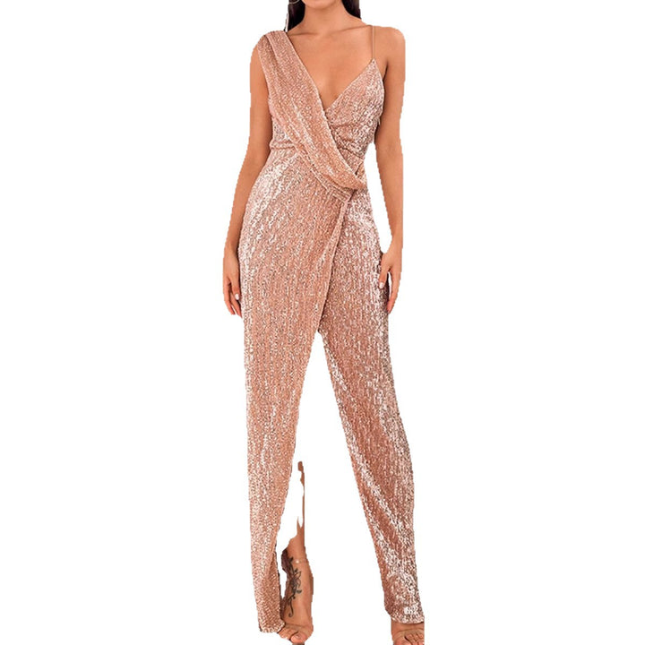 Damen glitzerndes Abendkleid mit Wickeloptik und hohem Schlitz Drune