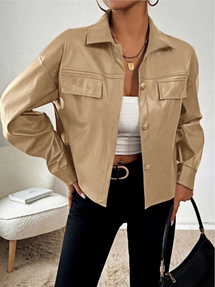 Damen Modische Kunstlederjacke im Oversized-Stil Drune