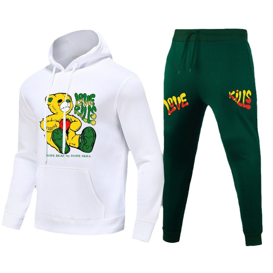 Damen Hoodie und Jogginghose Set mit kreativem Bärenmotiv und auffälligem Schriftzug Drune