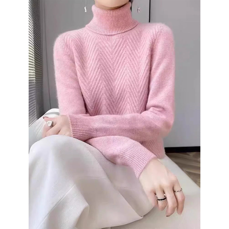 Damen eleganter Strickpullover mit Stehkragen und feiner Rippstruktur Drune