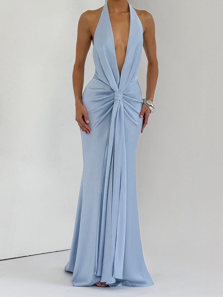 Damen Elegantes Maxi-Kleid mit tiefem V-Ausschnitt und drapierten Details Drune