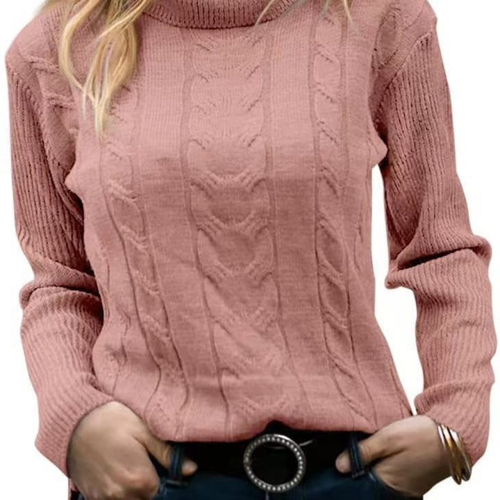 Damen Strickpullover mit hohem Kragen und strukturiertem Zopfmuster Drune