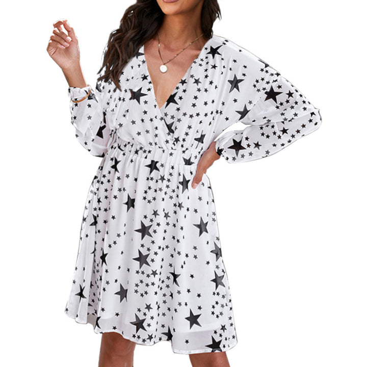 Damen Kleid mit tiefem V-Ausschnitt und modischem Sternenmuster Drune