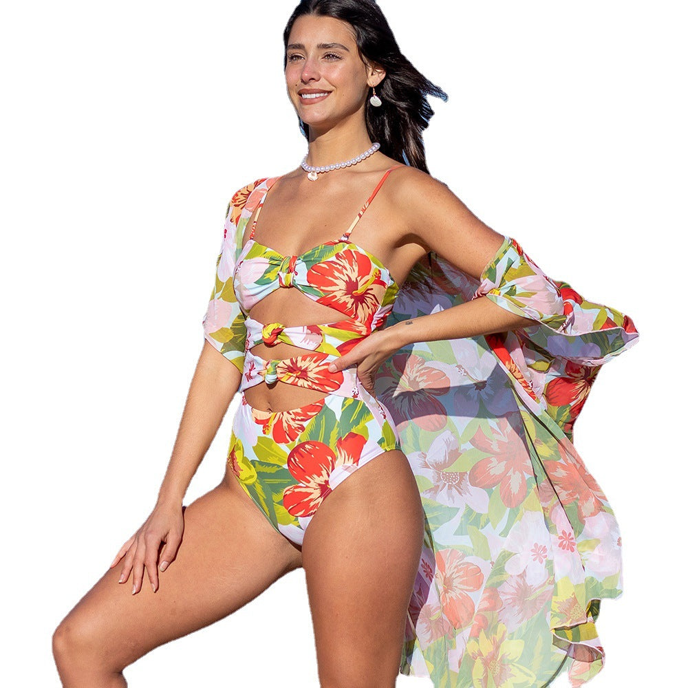 Damen Badeanzug mit modischem Cut-Out-Design und floralem Muster Drune