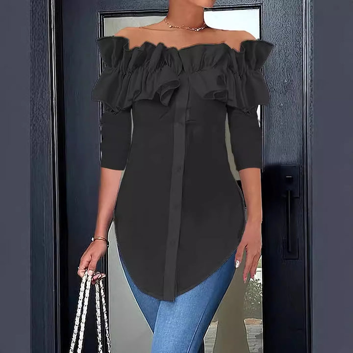 Damen Bluse mit schulterfreiem Design und voluminösen Rüschendetails Drune