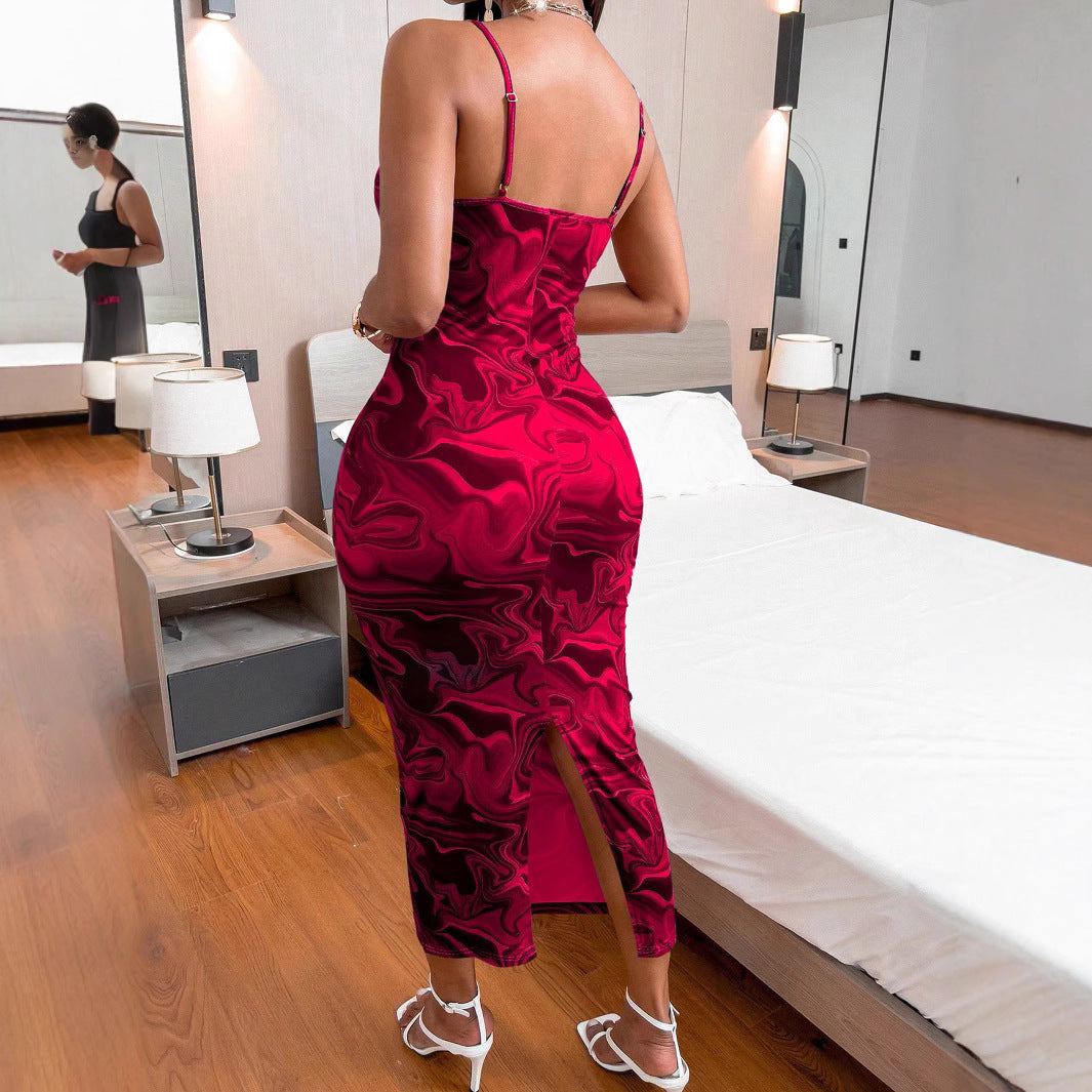 Damen Bodycon-Kleid mit elegantem Schleppe-Ausschnitt und dekorativem Muster Drune