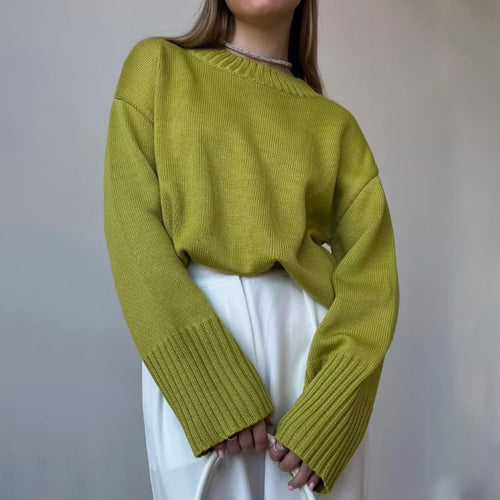 Damen eleganter Pullover mit weitem Schnitt und strukturierten Ärmeln Drune