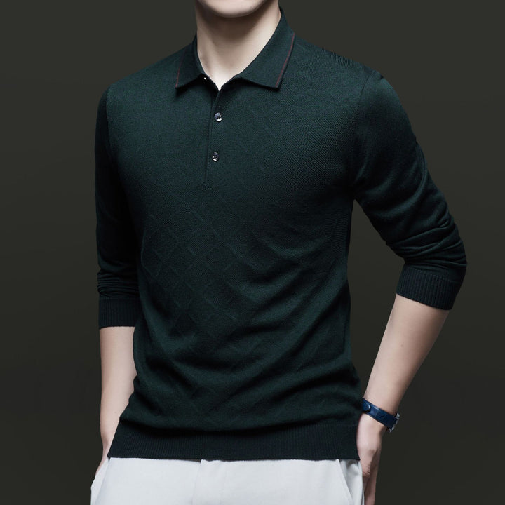 Herren Langarm-Polohemd mit strukturiertem Design und modischem Kragen Drune