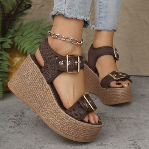 Damen Wedge-Sandalen mit verstellbaren Schnallen und rutschfester Sohle Drune