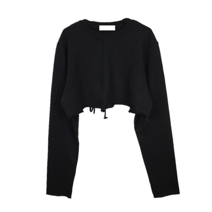 Damen lässiges Crop-Sweatshirt mit verstellbarem Kordelzug Drune