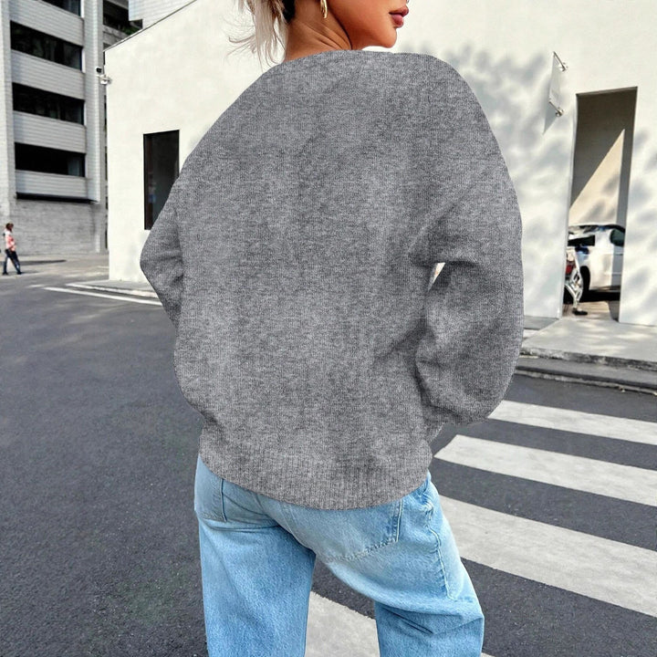 Damen lässiger Strickpullover mit Rundhalsausschnitt und voluminösen Ärmeln Drune