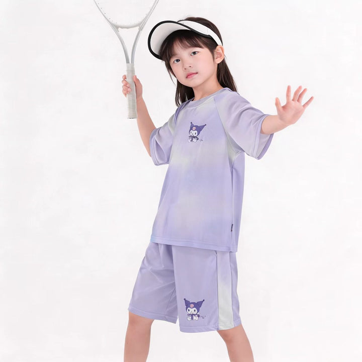 Damen nan atmungsaktives Kinder Sportset mit kurzarm Shirt und elastischer Bundshorts Drune