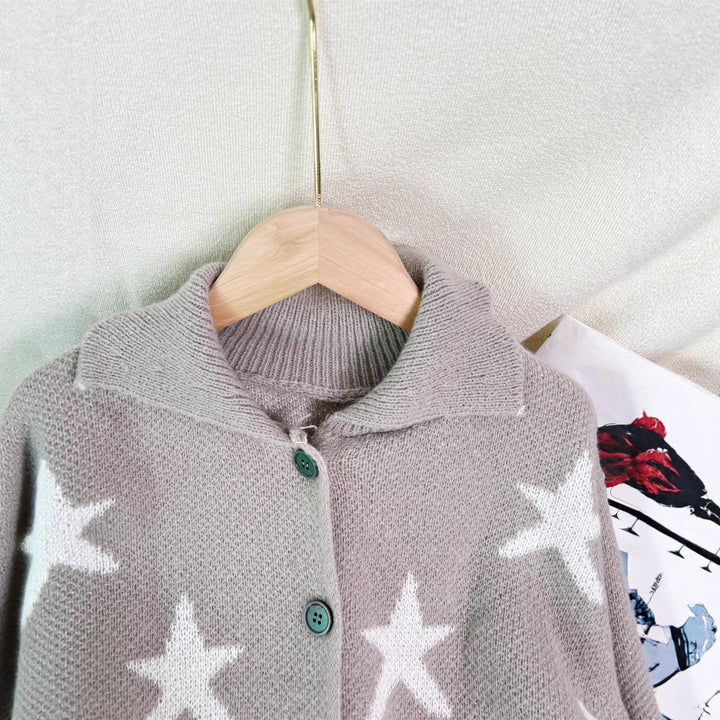 Damen lässige Strickjacke mit Sternenmotiv und Taschen Drune