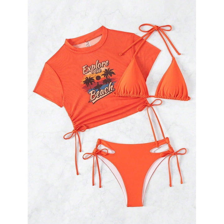 Damen Bikiniset mit modischer cropped Bluse und Schnürdetail Drune